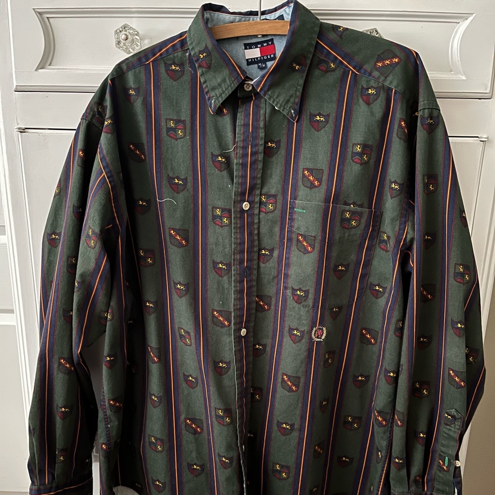 Vintage Tommy Hilfiger Forest Green Striped Button Down